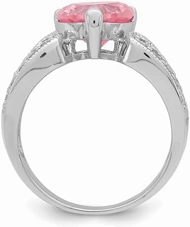 Heart Cut Pink Sapphire Solitaire Engagement Ring, 3Ct Lab Created Stone, 14K White Gold Plated Sterling Silver 925