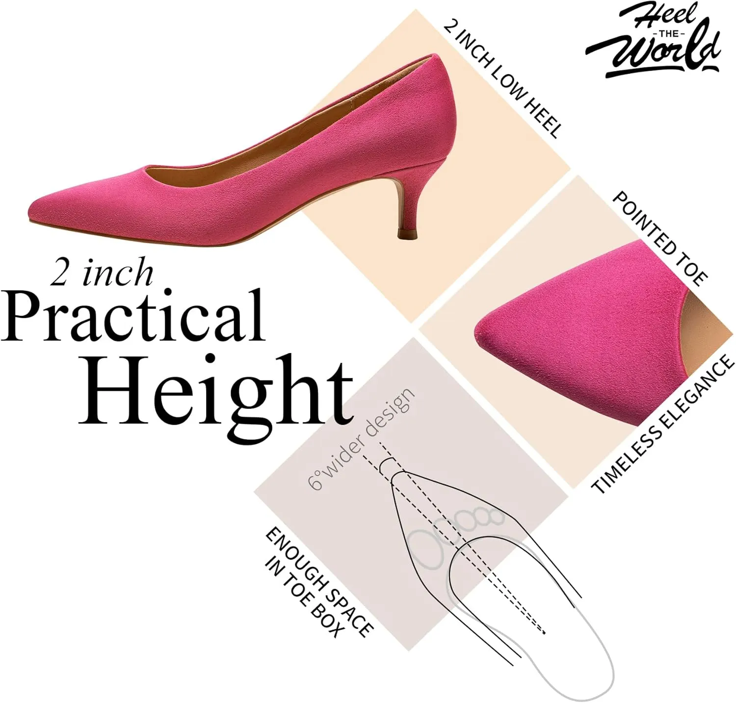 Heel The World Women's Pumps, Black Nude White Gold Brown Kitten Heels for Women 2 inch