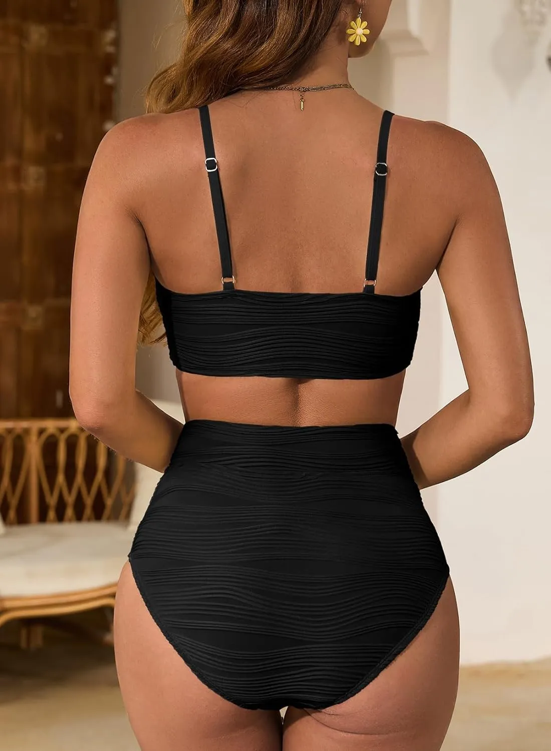 Herseas 2 Piece Bestselling Bikini Set Metal Ring Cutout Swimsuit High Waisted Textured 2025 Summer Beach Bathing Suits