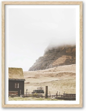 HesenDot Farmhouse Framed Wall Art,12x16in Natural OAK Wood Mountain Cabin Wall Decor,Rustic Morning Mist Canvas Print Poster,Living Room Bedroom Study Office Gallery Home Decoration,Set of 1