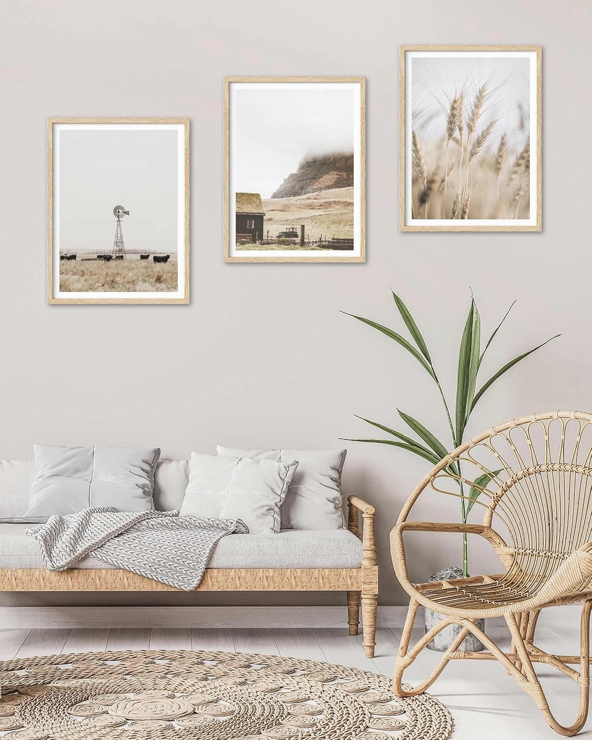 HesenDot Farmhouse Framed Wall Art,12x16in Natural OAK Wood Mountain Cabin Wall Decor,Rustic Morning Mist Canvas Print Poster,Living Room Bedroom Study Office Gallery Home Decoration,Set of 1