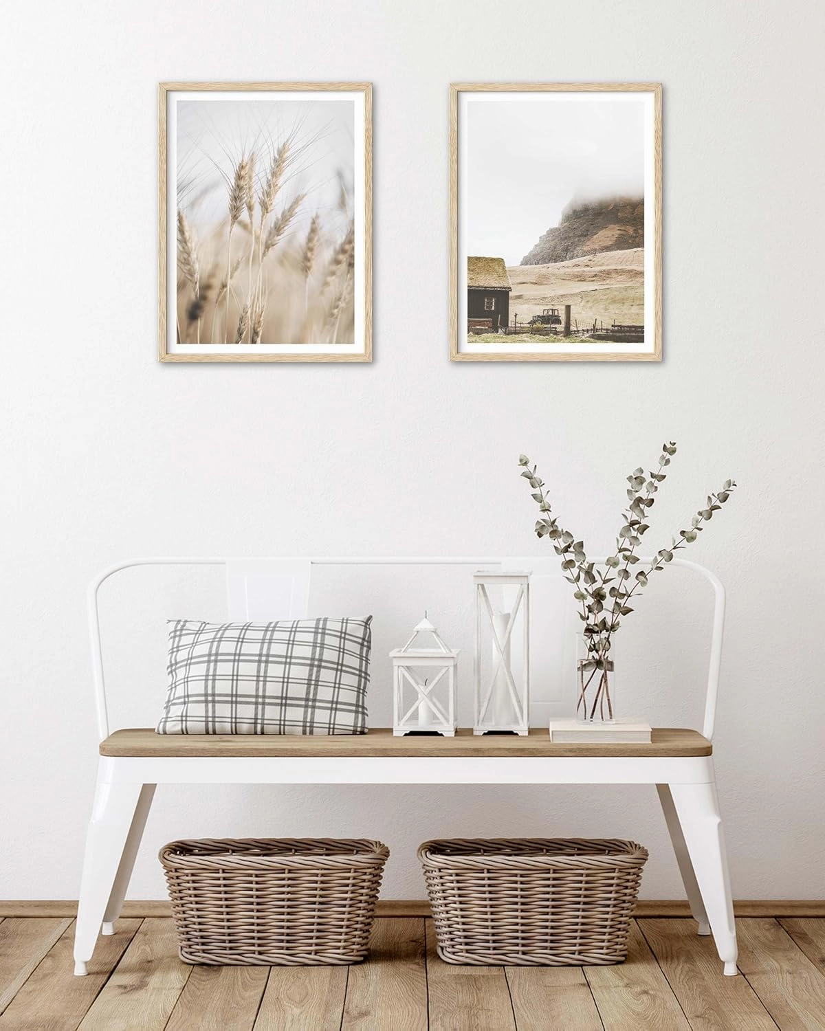 HesenDot Farmhouse Framed Wall Art,12x16in Natural OAK Wood Mountain Cabin Wall Decor,Rustic Morning Mist Canvas Print Poster,Living Room Bedroom Study Office Gallery Home Decoration,Set of 1