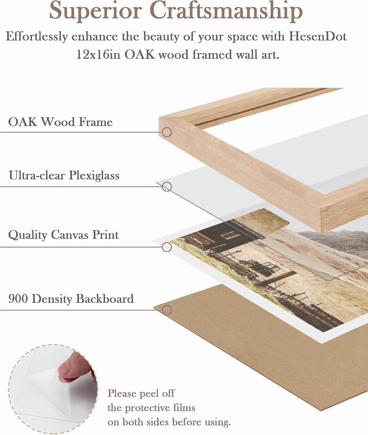 HesenDot Farmhouse Framed Wall Art,12x16in Natural OAK Wood Mountain Cabin Wall Decor,Rustic Morning Mist Canvas Print Poster,Living Room Bedroom Study Office Gallery Home Decoration,Set of 1