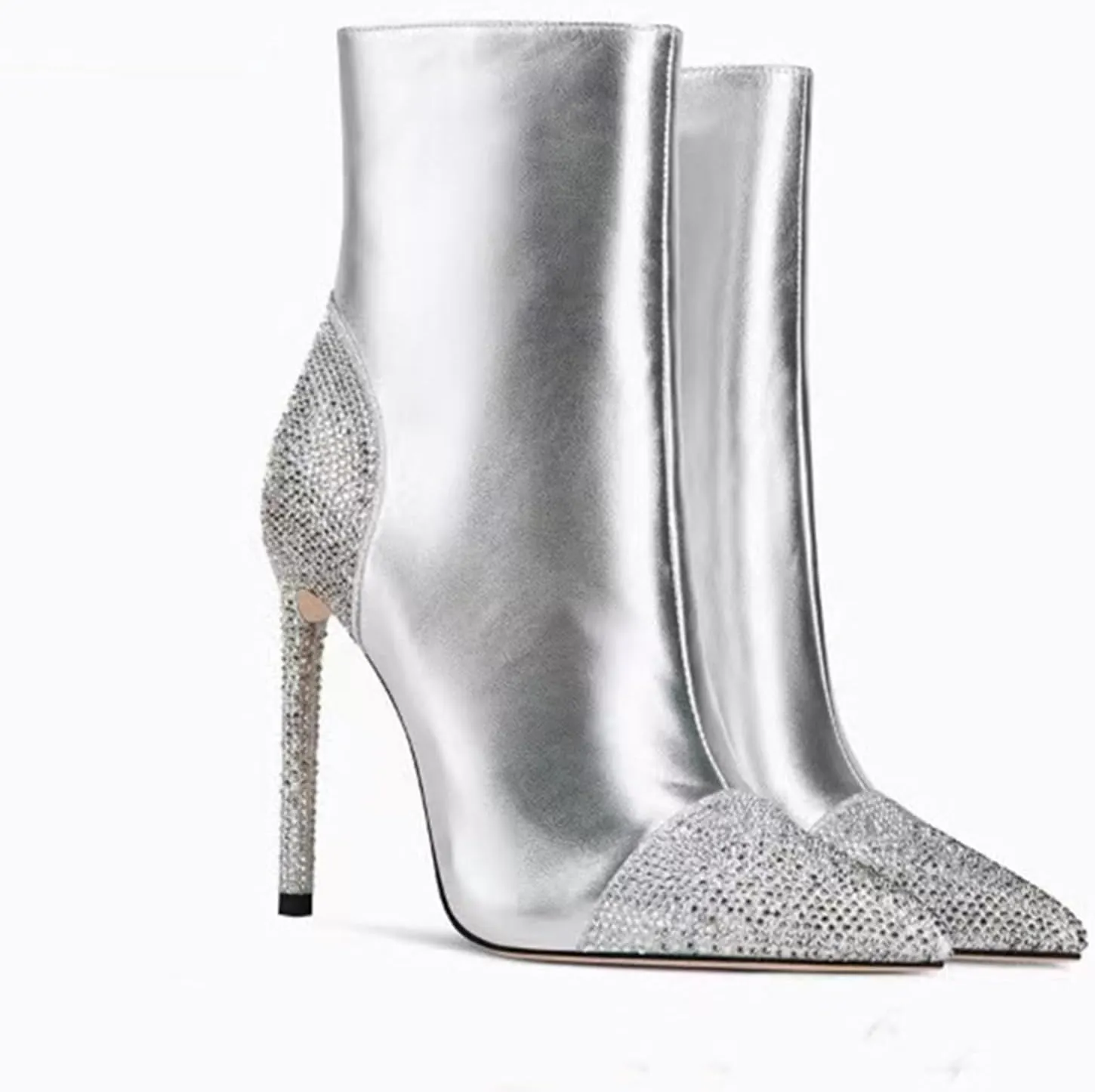 High Heeled Ankle Boots,Women's Rhinestone Decorated Boots,Pointed Stiletto Boots,Classic Elegant Boots
