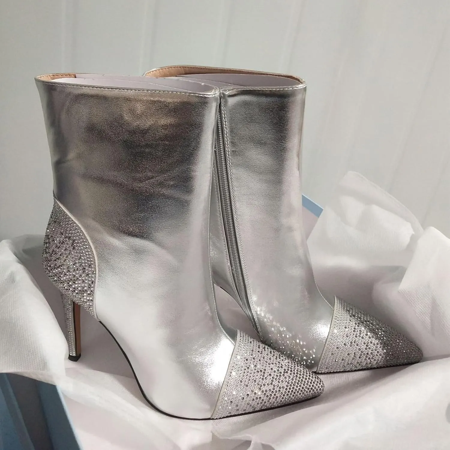 High Heeled Ankle Boots,Women's Rhinestone Decorated Boots,Pointed Stiletto Boots,Classic Elegant Boots