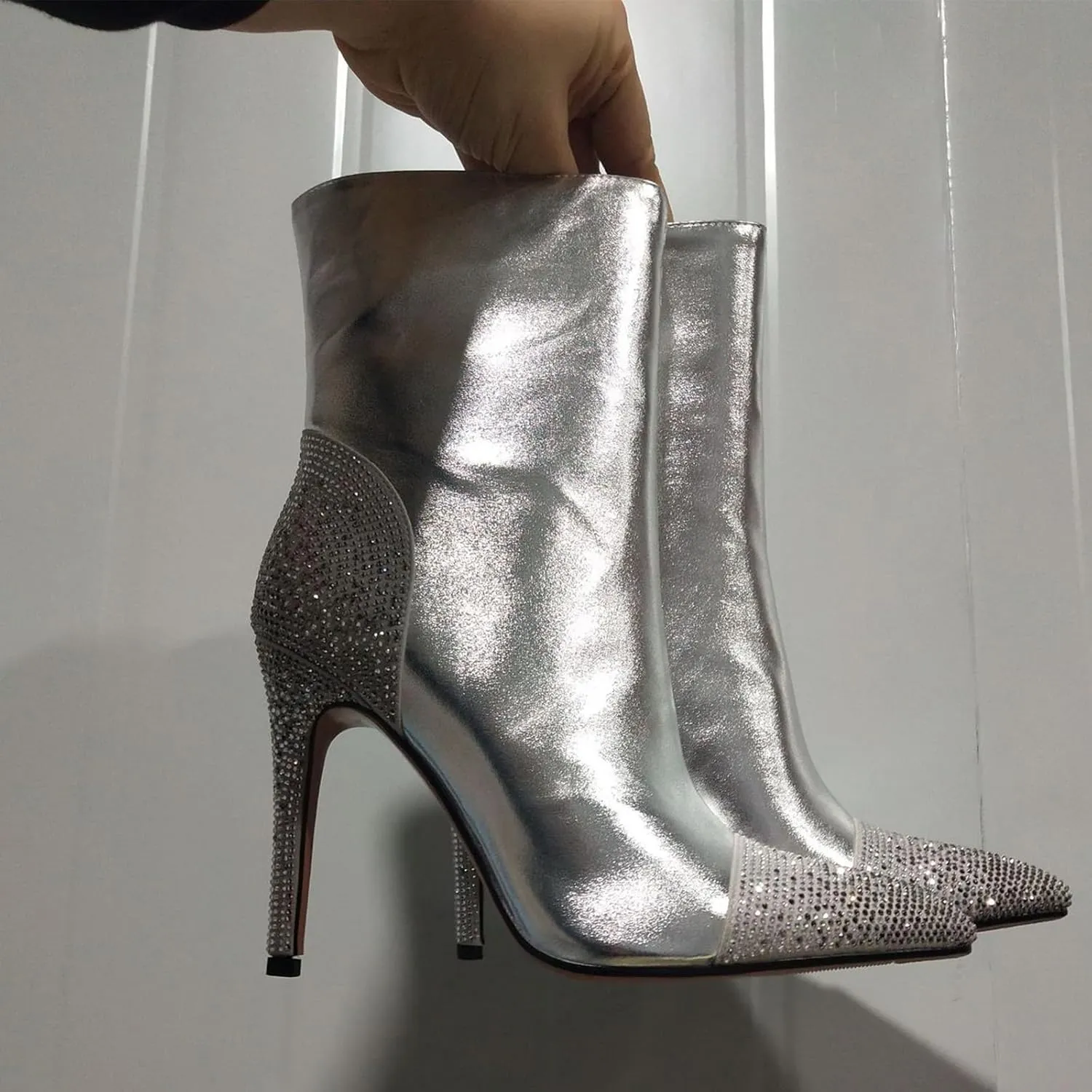 High Heeled Ankle Boots,Women's Rhinestone Decorated Boots,Pointed Stiletto Boots,Classic Elegant Boots