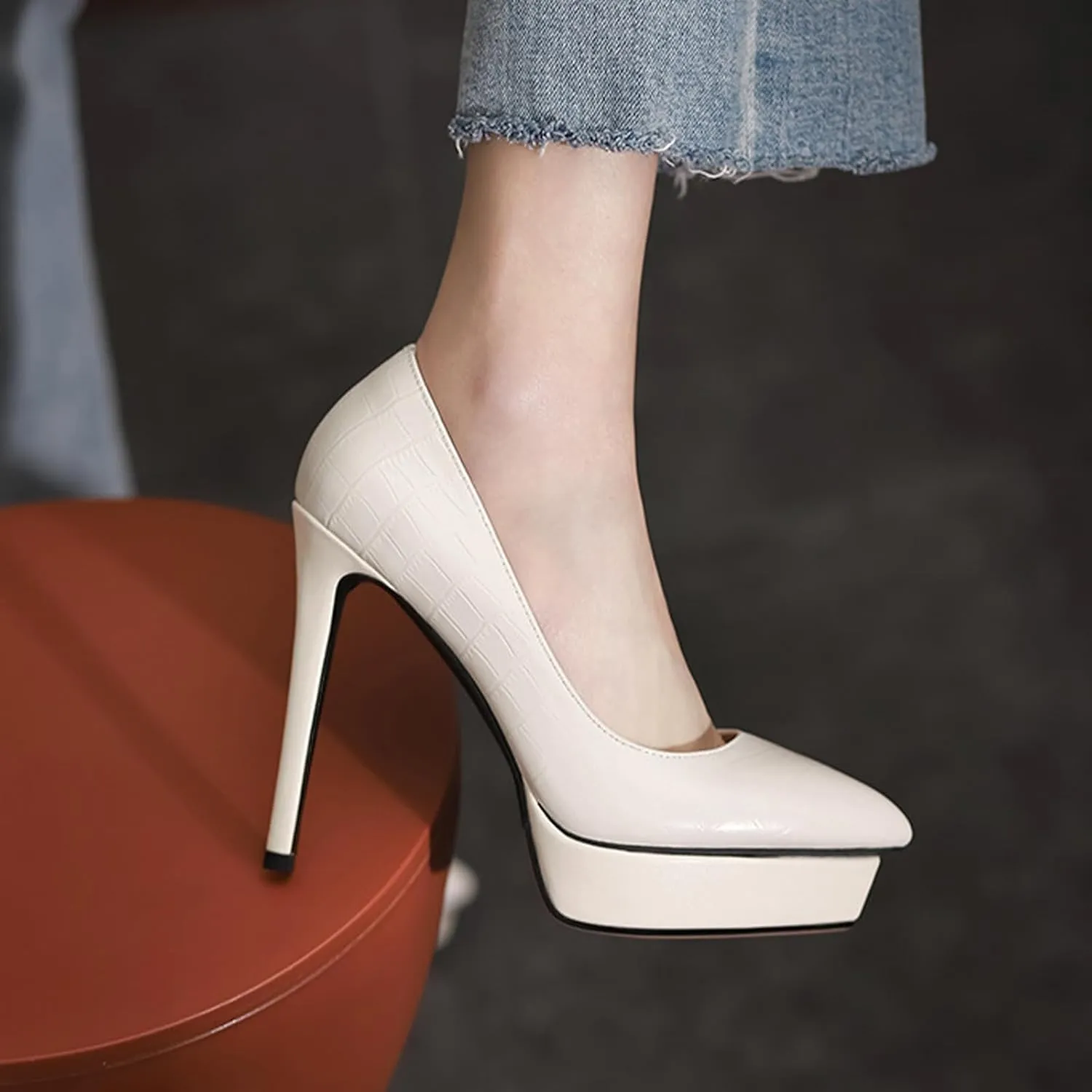 High Heels,Classic Leather Stilettos for Women,12.5CM High Heels,Breathable and Comfortable Cowhide Soles