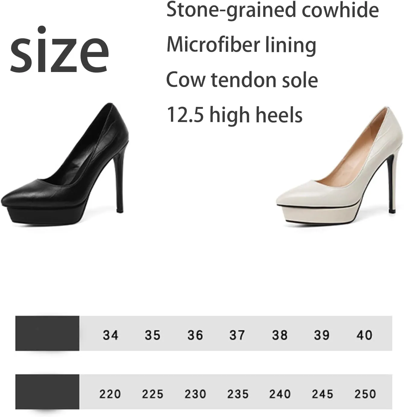 High Heels,Classic Leather Stilettos for Women,12.5CM High Heels,Breathable and Comfortable Cowhide Soles