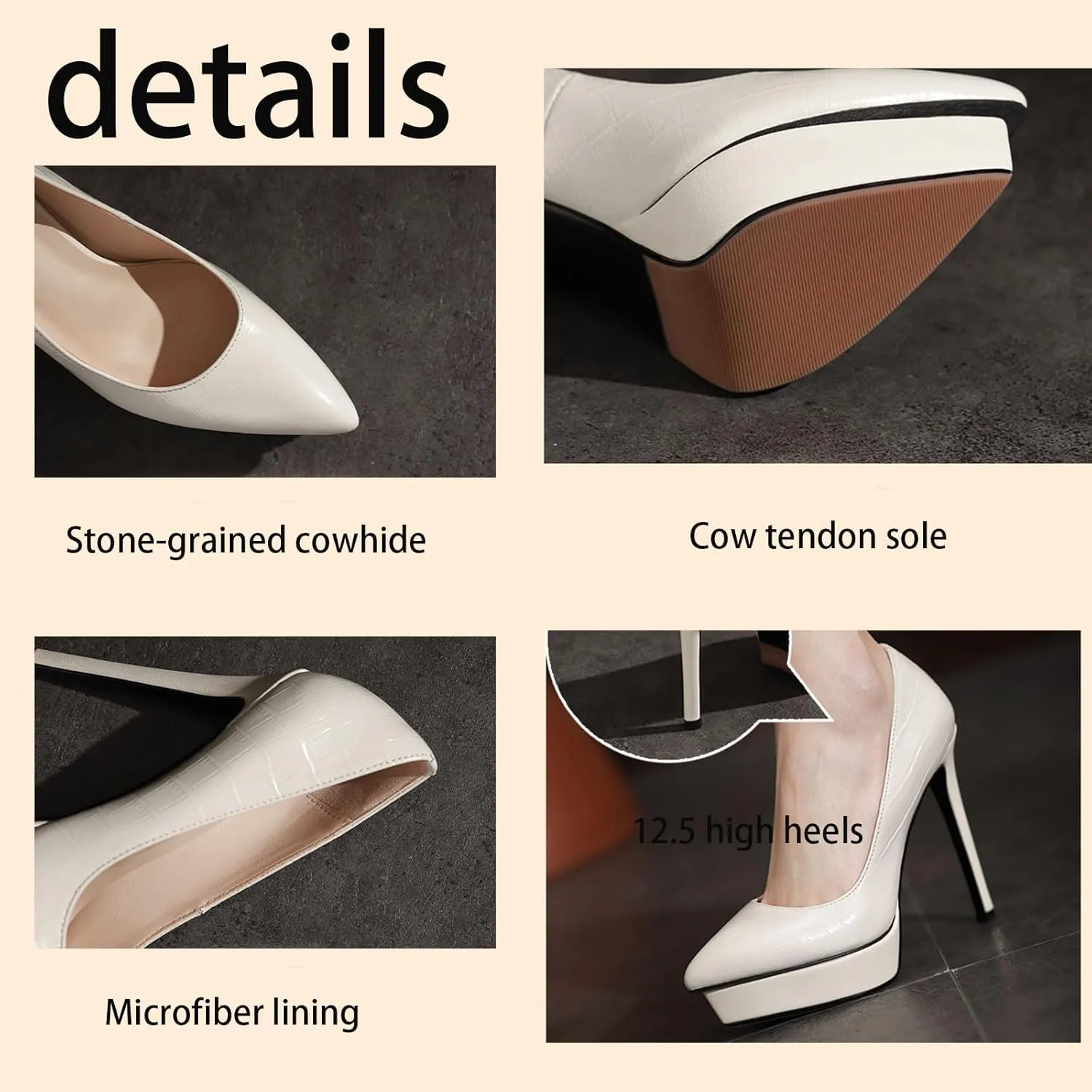 High Heels,Classic Leather Stilettos for Women,12.5CM High Heels,Breathable and Comfortable Cowhide Soles