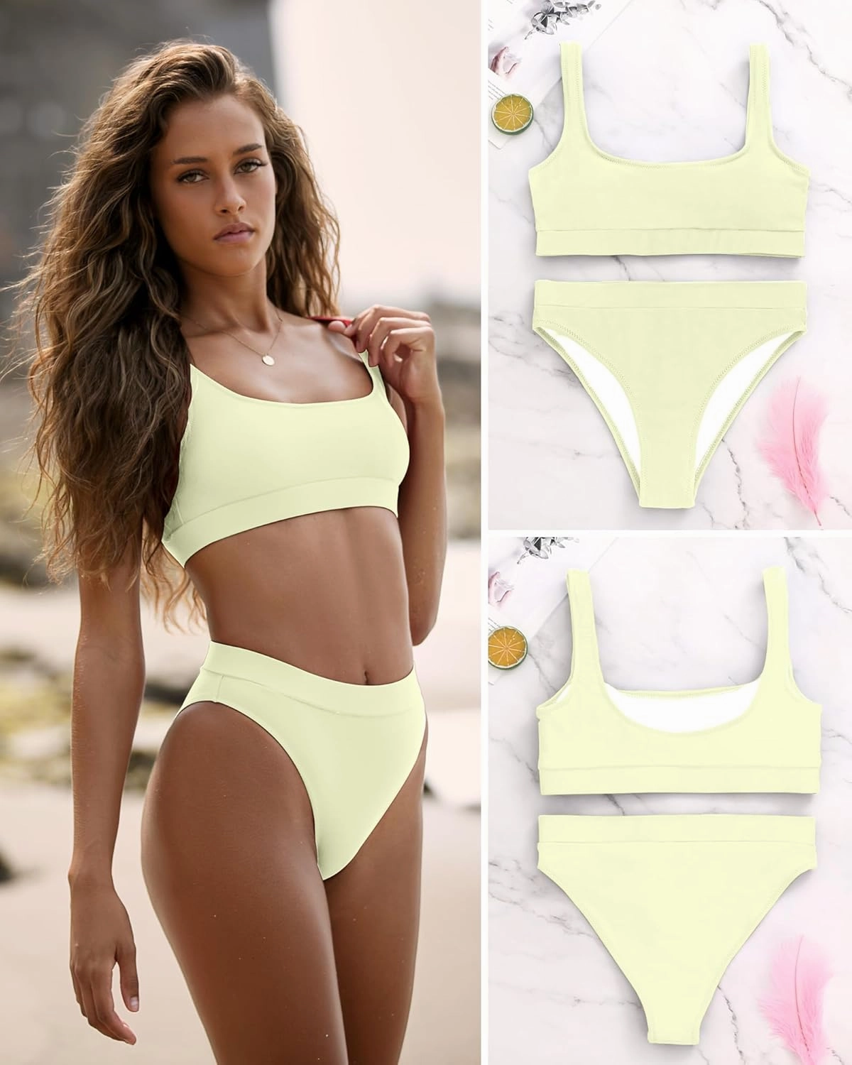 High Waisted Bikini for Women Tummy Control Bottoms Push Up Crop Top Swimsuit 2 Piece High Cut Teens Girls Bathing Suits
