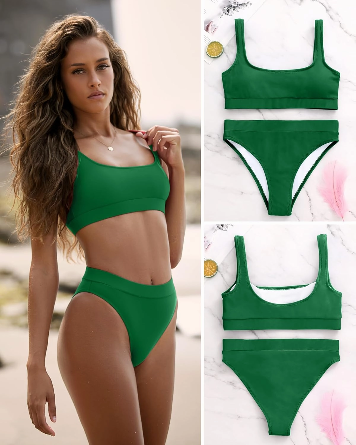 High Waisted Bikini for Women Tummy Control Bottoms Push Up Crop Top Swimsuit 2 Piece High Cut Teens Girls Bathing Suits