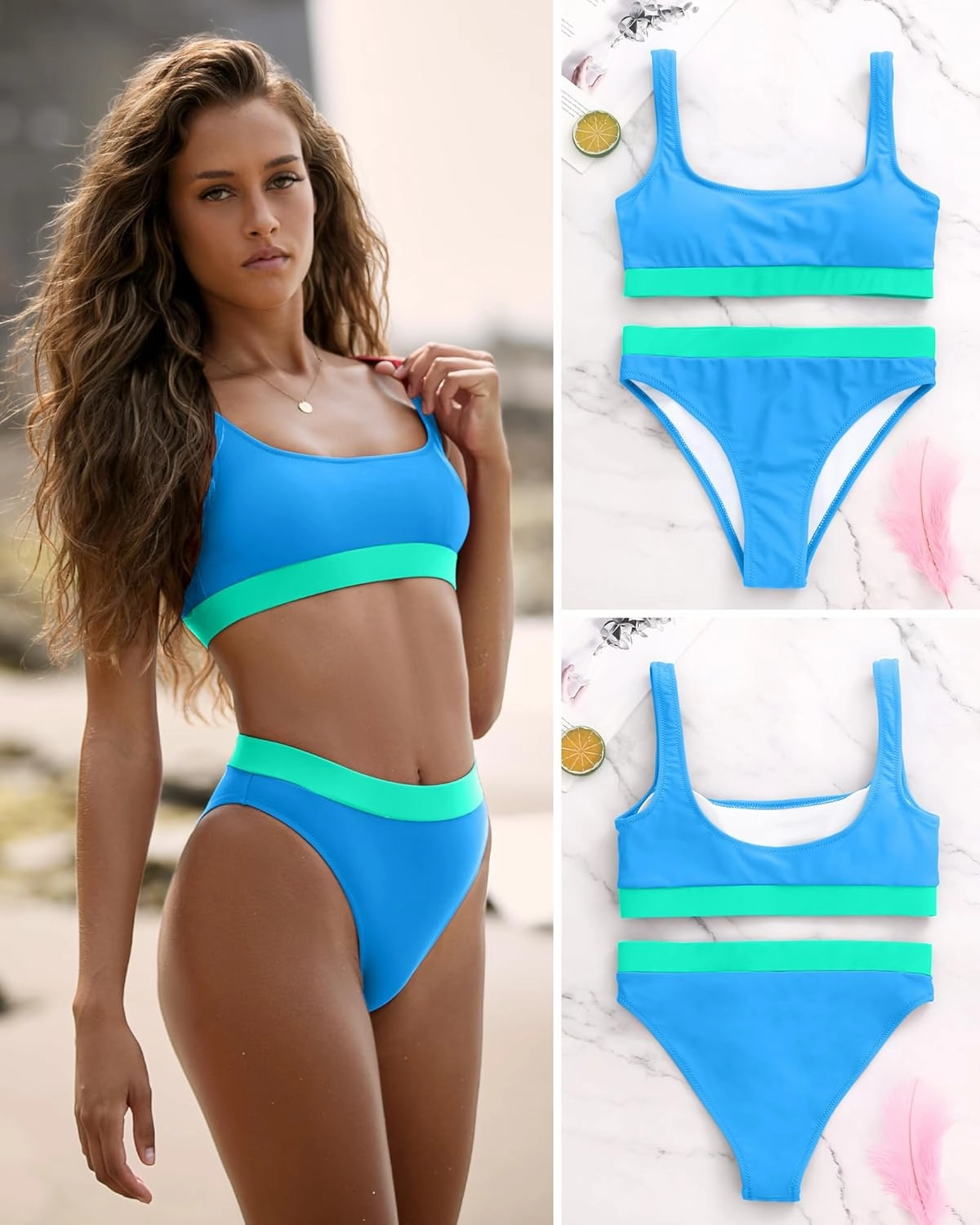 High Waisted Bikini for Women Tummy Control Bottoms Push Up Crop Top Swimsuit 2 Piece High Cut Teens Girls Bathing Suits