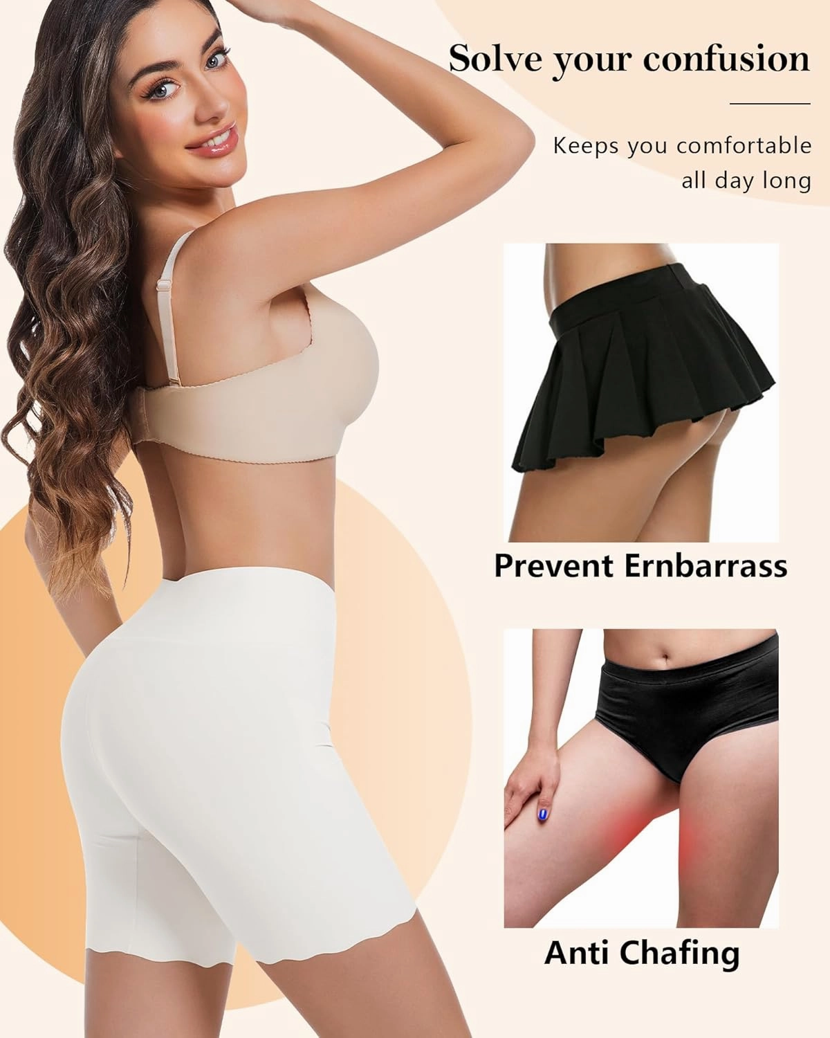 High-Waisted Slip Shorts for Under Dresses Women Anti Chafing Cooling Shorts Seamless Boyshorts with Scalloped Bottom