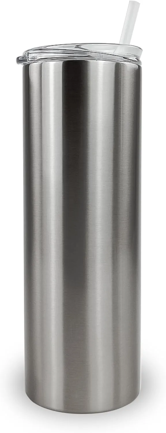 Hogg 20 oz Sublimation Tumblers Clear (24 Units) - Silver, Sublimation Blanks, Bulk Tumblers with Lids and Straws, 20oz Skinny, Blank Cups