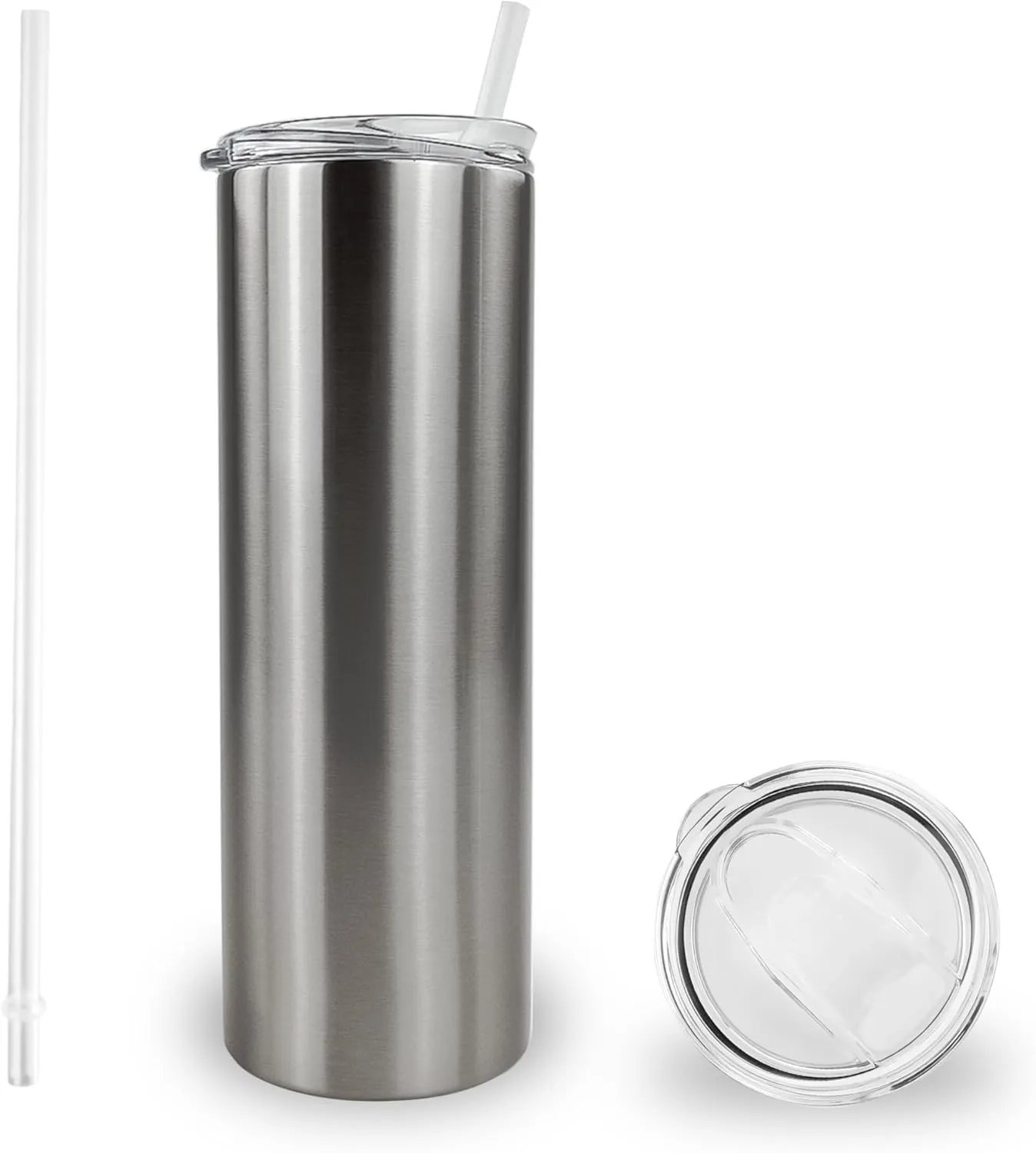 Hogg 20 oz Sublimation Tumblers Clear (24 Units) - Silver, Sublimation Blanks, Bulk Tumblers with Lids and Straws, 20oz Skinny, Blank Cups