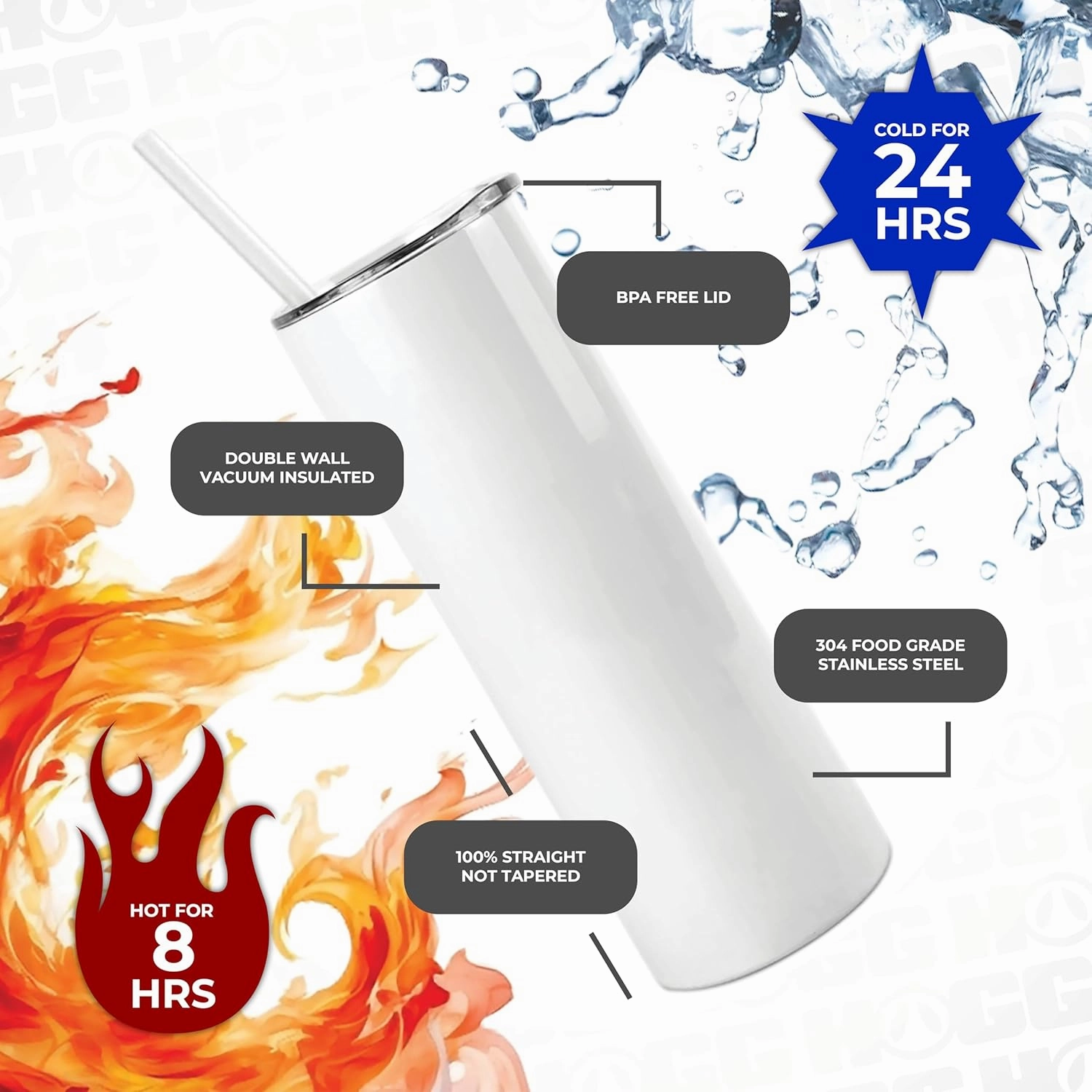 Hogg 20 oz Sublimation Tumblers Holographic (24 Units) - Shimmer Coating, Sublimation Blanks, Bulk Tumblers with Lids and Straws, 20oz Skinny, Blank Cups