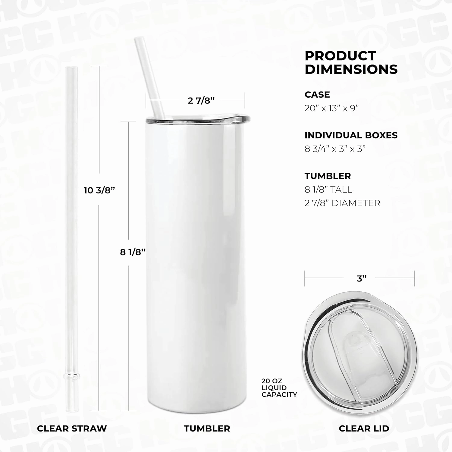 Hogg 20 oz Sublimation Tumblers Holographic (24 Units) - Shimmer Coating, Sublimation Blanks, Bulk Tumblers with Lids and Straws, 20oz Skinny, Blank Cups