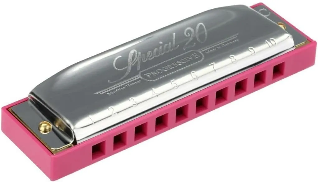 Hohner Limited Edition Special 20 Diatonic Harmonica with C Key, 20 Brass Reed Plates, and Plastic Comb (Pink)