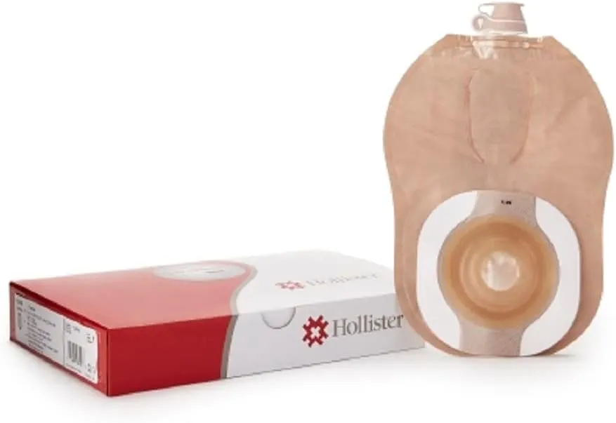 Hollister 8414 CeraPlus Soft Convex 1-Piece 9” Urostomy Pouching System, Pre-Sized 1” Opening, Beige with Viewing Option, 5 Pack – Multiple Built-in Chambers, Added Belt Tabs