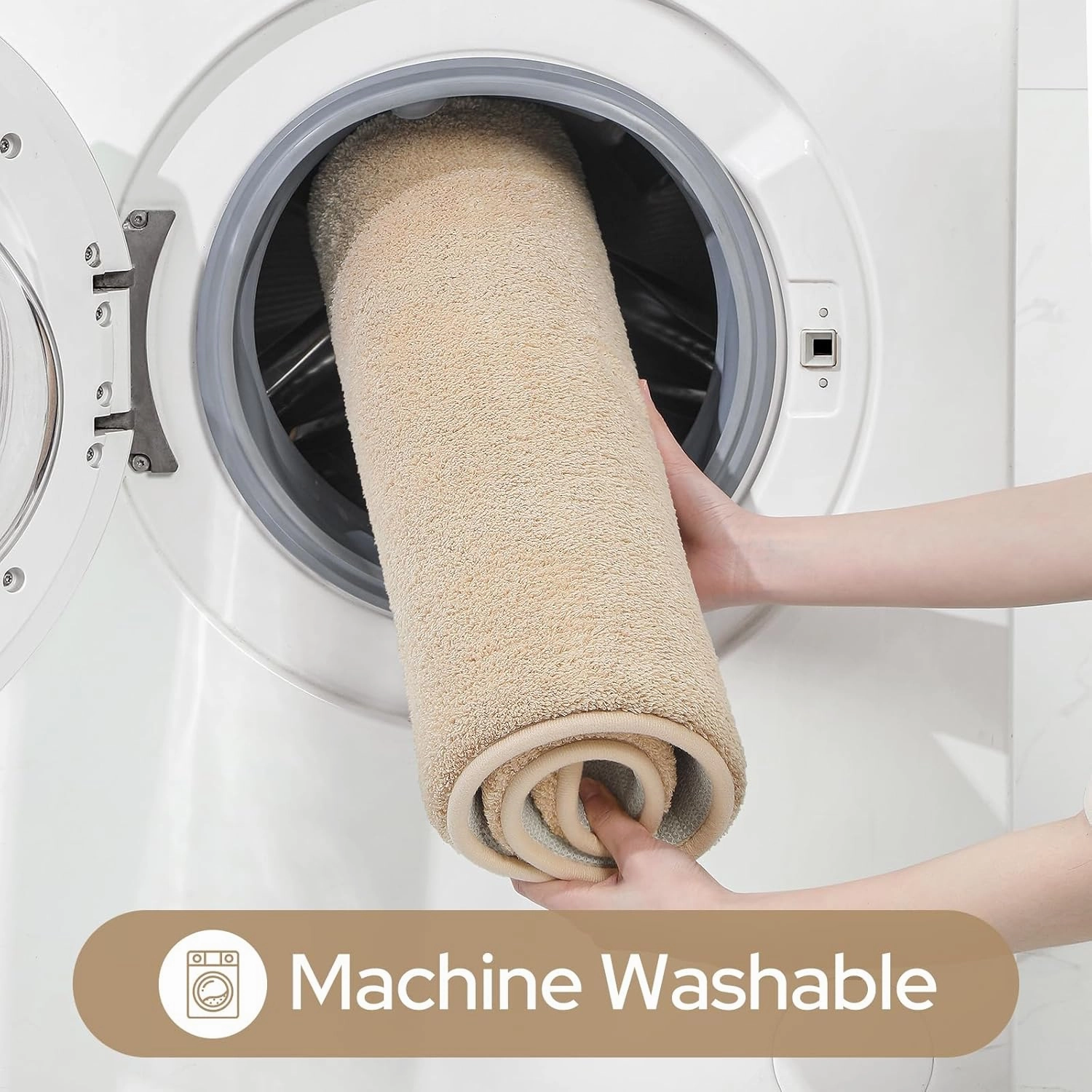 HOMEIDEAS Upgraded Bathroom Rugs Set 3 Piece, Extra Thick Absorbent Soft Memory Foam, Washable Toilet Bath Mat (Beige,17"x24" 20"x32" U Shape 20"x24")