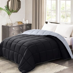 Homelike Moment Comforters Queen Size - Black Duvet Insert Down Alternative Bed Queen Comforter, Lightweight Bedding Comforters Full Size Quilted Soft All Season Reversible Black/Light Grey