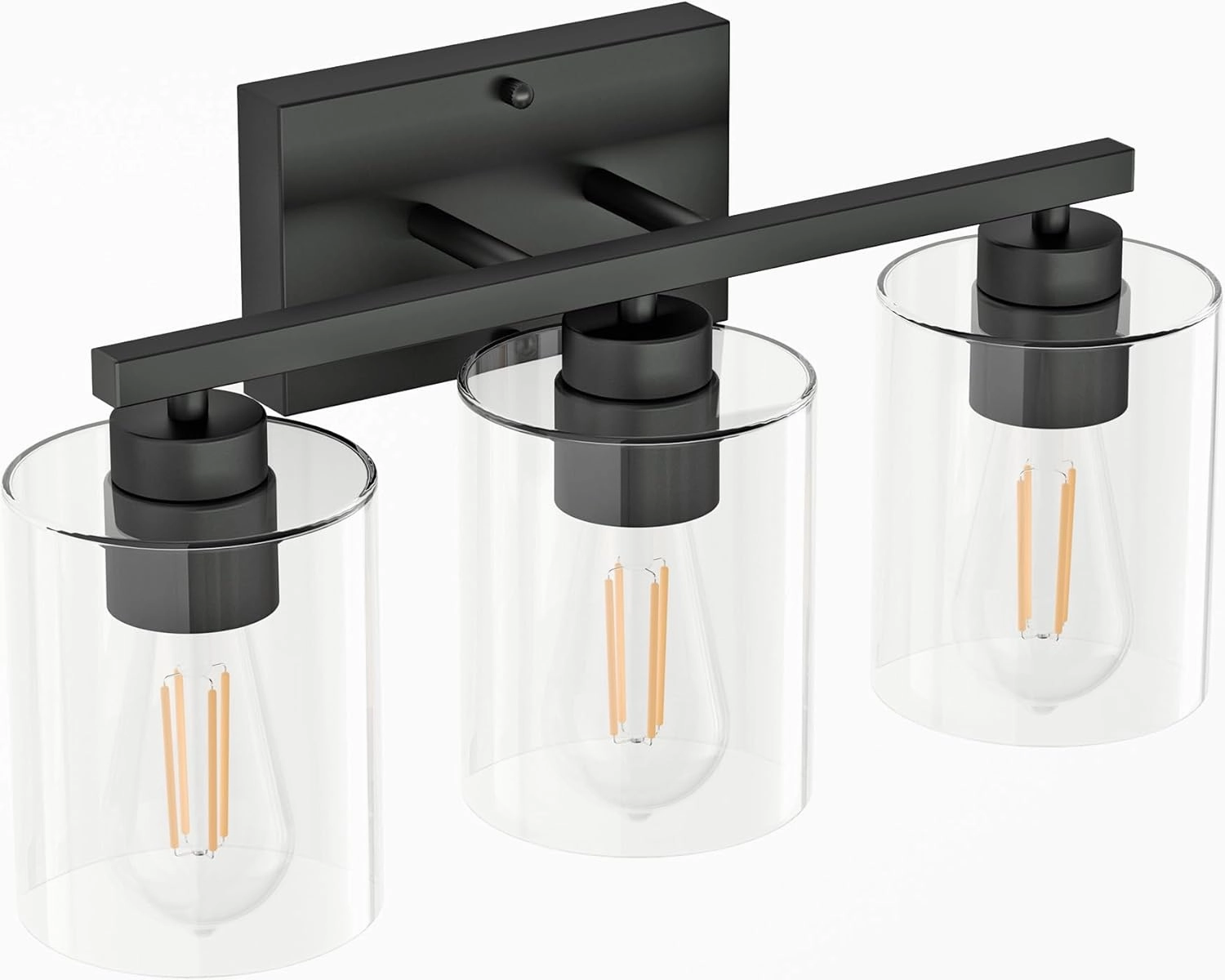 Honesorn Bathroom Vanity Light, 3 Light Fixtures, Matte Black With Clear Glass Shade, Modern Over Mirror, E26 Base