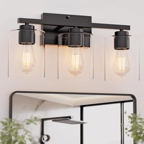 Honesorn Bathroom Vanity Light, 3 Light Fixtures, Matte Black With Clear Glass Shade, Modern Over Mirror, E26 Base