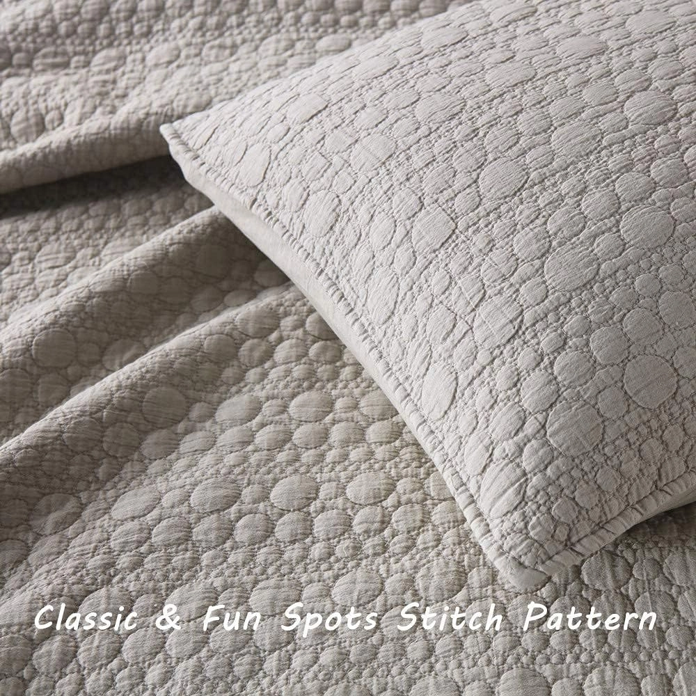 HORIMOTE HOME Quilt Set King Size Beige, Classic Geometric Spots Stitched Pattern, Stone-Washed Microfiber Chic Rustic Look, Ultra Soft Lightweight Quilted Bedspread for All Season, 3 Pieces