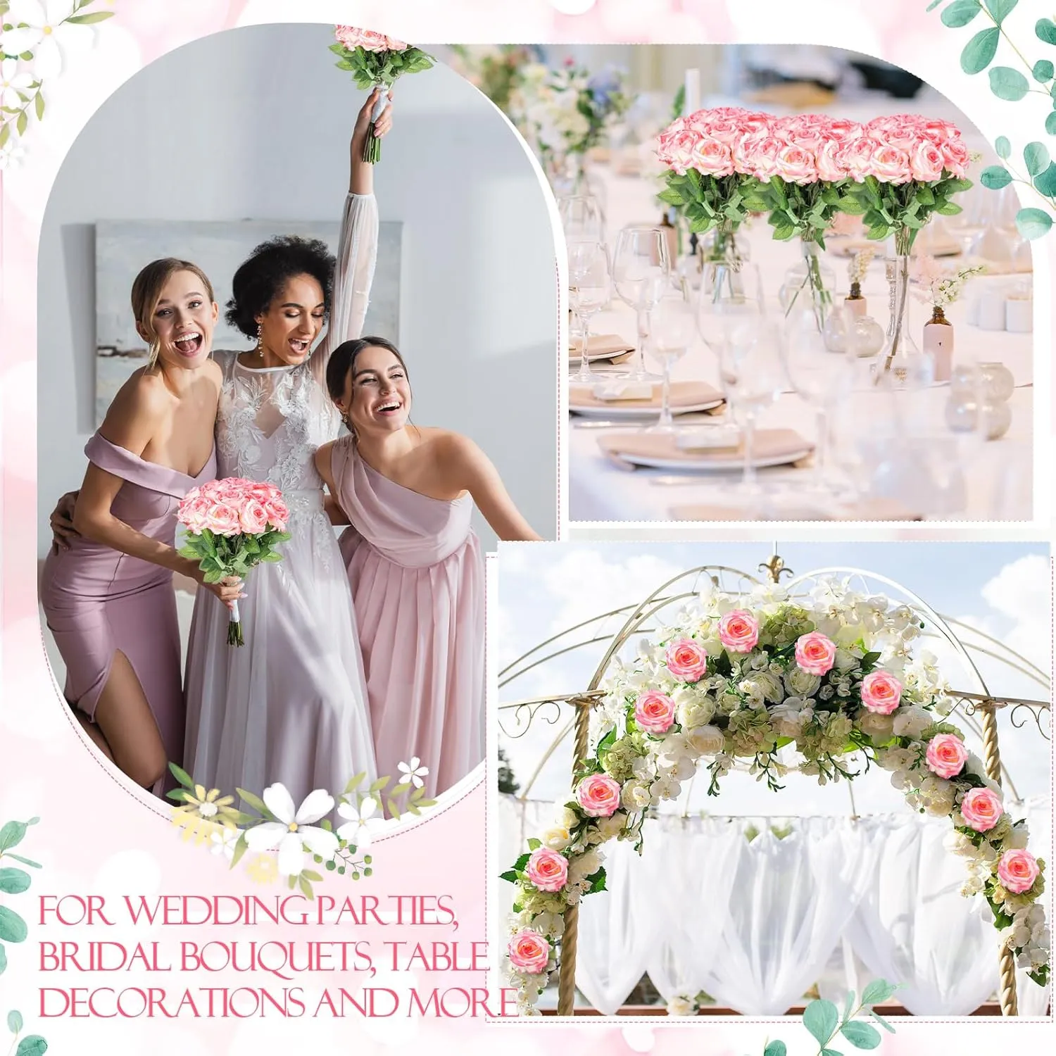 Hotop 80 Pcs Artificial Rose Flowers Bulk with Long Stem Fake Roses Silk Realistic Bouquet for DIY Wedding Bridal Shower Party Table Centerpieces Home Decorations(Gradient Pink)