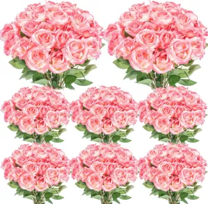 Hotop 80 Pcs Artificial Rose Flowers Bulk with Long Stem Fake Roses Silk Realistic Bouquet for DIY Wedding Bridal Shower Party Table Centerpieces Home Decorations(Gradient Pink)