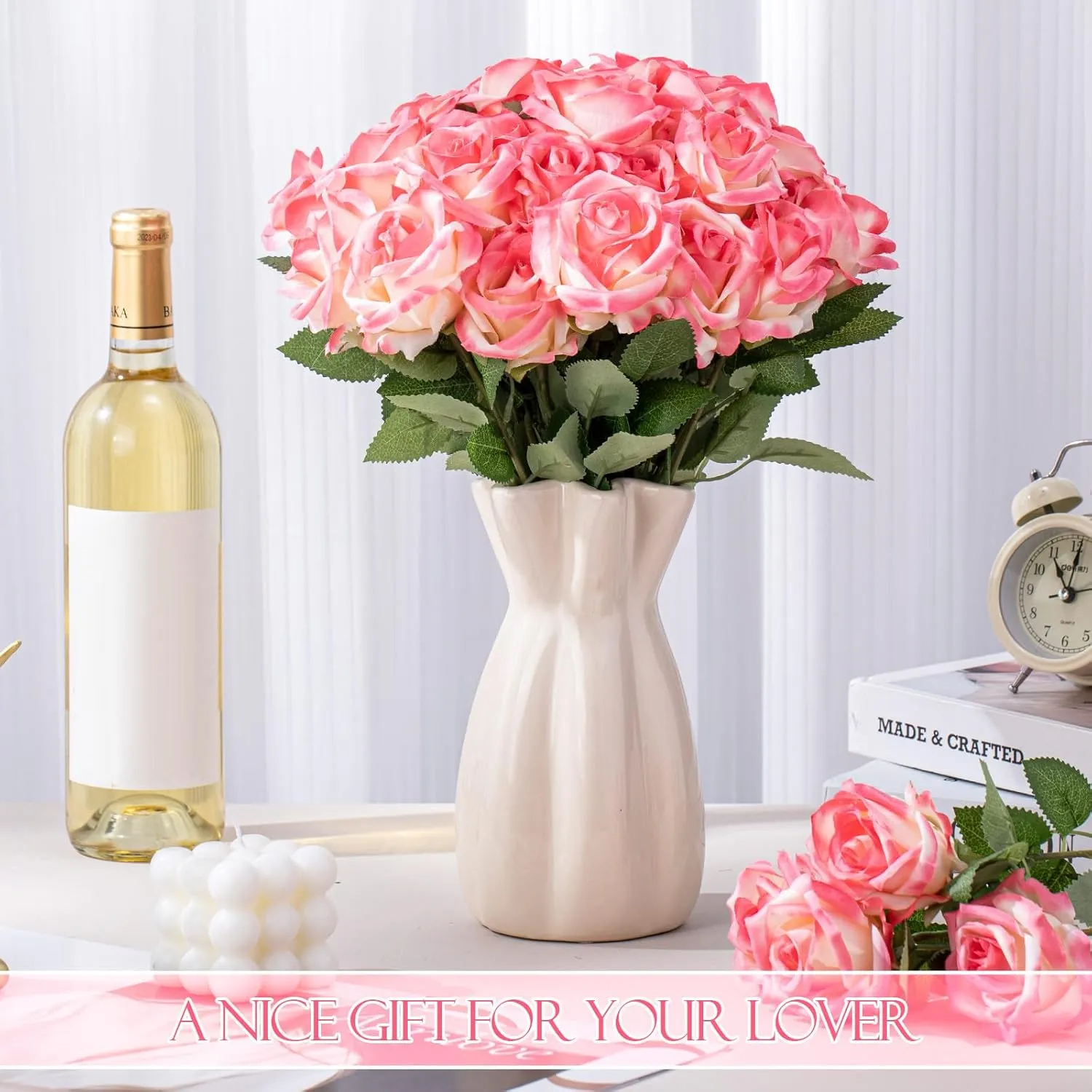 Hotop 80 Pcs Artificial Rose Flowers Bulk with Long Stem Fake Roses Silk Realistic Bouquet for DIY Wedding Bridal Shower Party Table Centerpieces Home Decorations(Gradient Pink)
