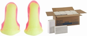 Howard Leight by Honeywell Laser Lite High Visibility Disposable Foam Earplugs, Pink/Yellow & Pacific Blue Select Multifold Premium 2-Ply Paper Towels by GP PRO (Georgia-Pacific), White