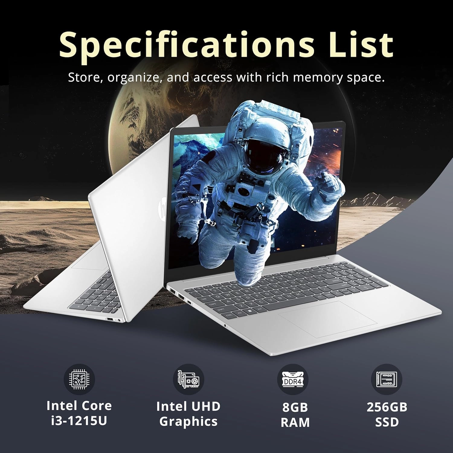 HP 15.6" HD Touchscreen Laptop, Intel i3-1215U, 8GB RAM, 256GB PCIe SSD, Intel UHD Graphics, Num Pad, HD Webcam, Fast Charge, Win 11, Silver, 128GB Hotface USB Card
