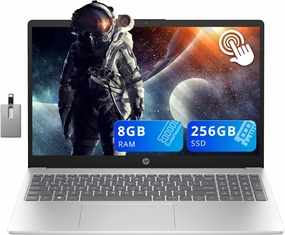 HP 15.6" HD Touchscreen Laptop, Intel i3-1215U, 8GB RAM, 256GB PCIe SSD, Intel UHD Graphics, Num Pad, HD Webcam, Fast Charge, Win 11, Silver, 128GB Hotface USB Card