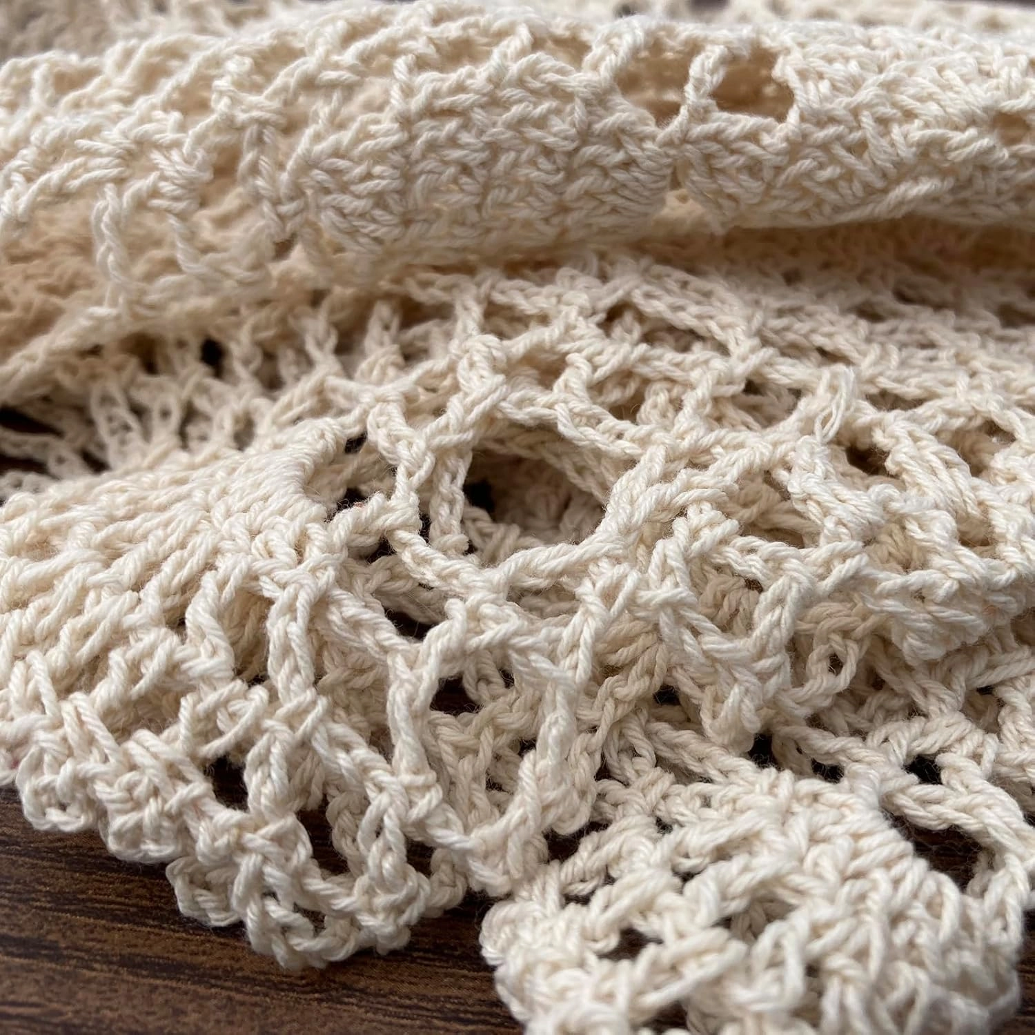 Hsvanyr 47inches Beige Coffee Table Cover Handmade Crochet Table Cloth Doilies Dining Room Mats, for Farmhouse Kitchen Dining Restaurant Home Tabletop Decor