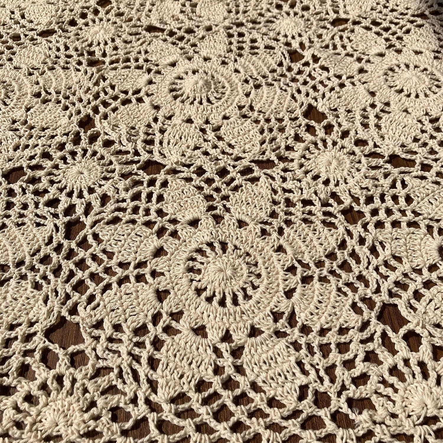 Hsvanyr 47inches Beige Coffee Table Cover Handmade Crochet Table Cloth Doilies Dining Room Mats, for Farmhouse Kitchen Dining Restaurant Home Tabletop Decor