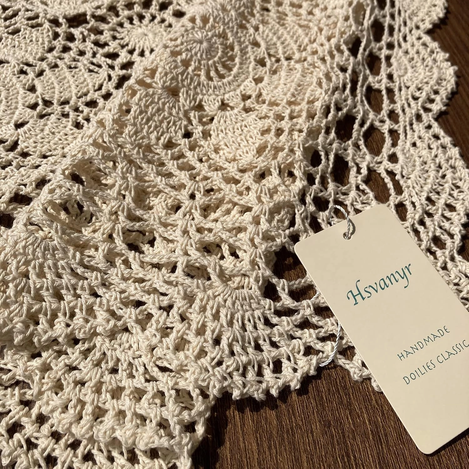 Hsvanyr 47inches Beige Coffee Table Cover Handmade Crochet Table Cloth Doilies Dining Room Mats, for Farmhouse Kitchen Dining Restaurant Home Tabletop Decor