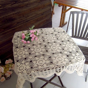 Hsvanyr 47inches Beige Coffee Table Cover Handmade Crochet Table Cloth Doilies Dining Room Mats, for Farmhouse Kitchen Dining Restaurant Home Tabletop Decor