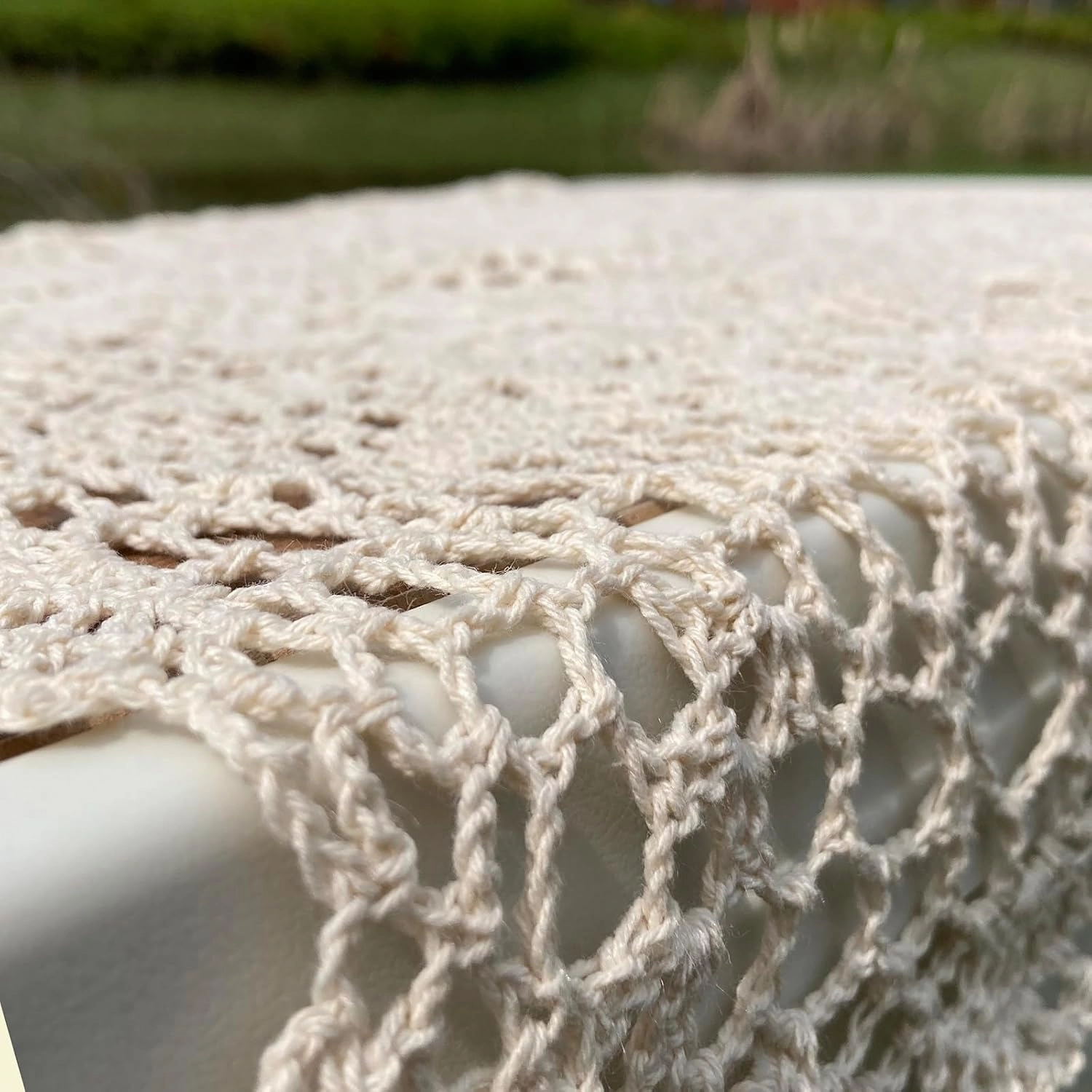 Hsvanyr 47inches Beige Coffee Table Cover Handmade Crochet Table Cloth Doilies Dining Room Mats, for Farmhouse Kitchen Dining Restaurant Home Tabletop Decor