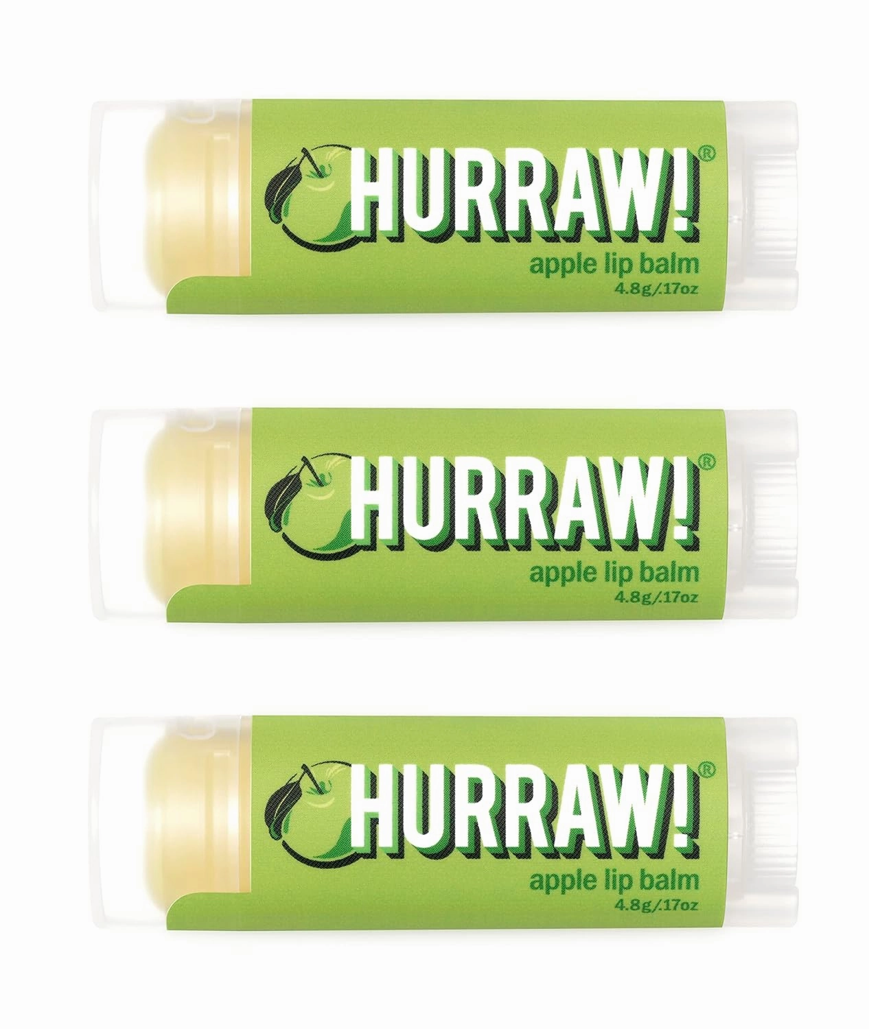 Hurraw! Apple Lip Balm, 3 Pack: Organic, Certified Vegan, Cruelty and Gluten Free. Non-GMO, 100% Natural Ingredients. Bee, Shea, Soy and Palm Free. Made in USA