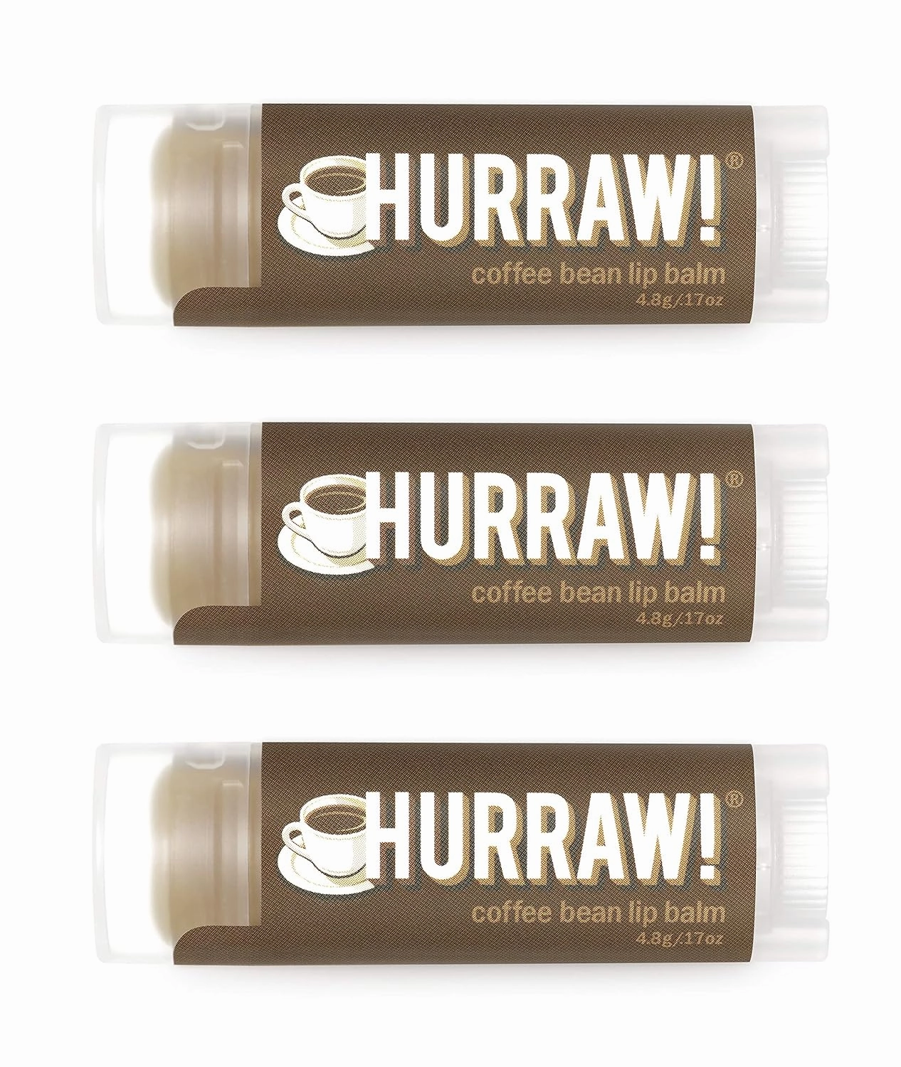 Hurraw! Coffee Bean Lip Balm, 3 Pack: Organic, Certified Vegan, Cruelty and Gluten Free. Non-GMO, 100% Natural Ingredients. Bee, Shea, Soy and Palm Free. Made in USA