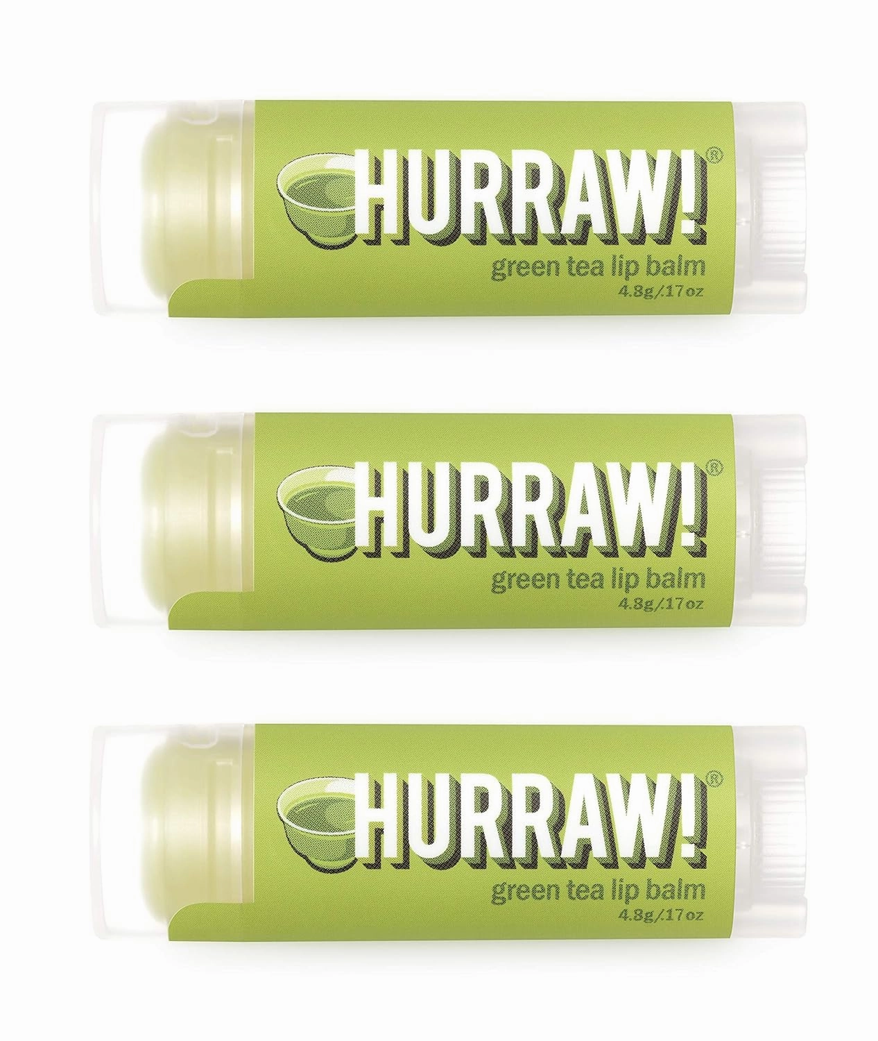 Hurraw! Green Tea Lip Balm, 3 Pack: Organic, Certified Vegan, Cruelty and Gluten Free. Non-GMO, 100% Natural Ingredients. Bee, Shea, Soy and Palm Free. Made in USA