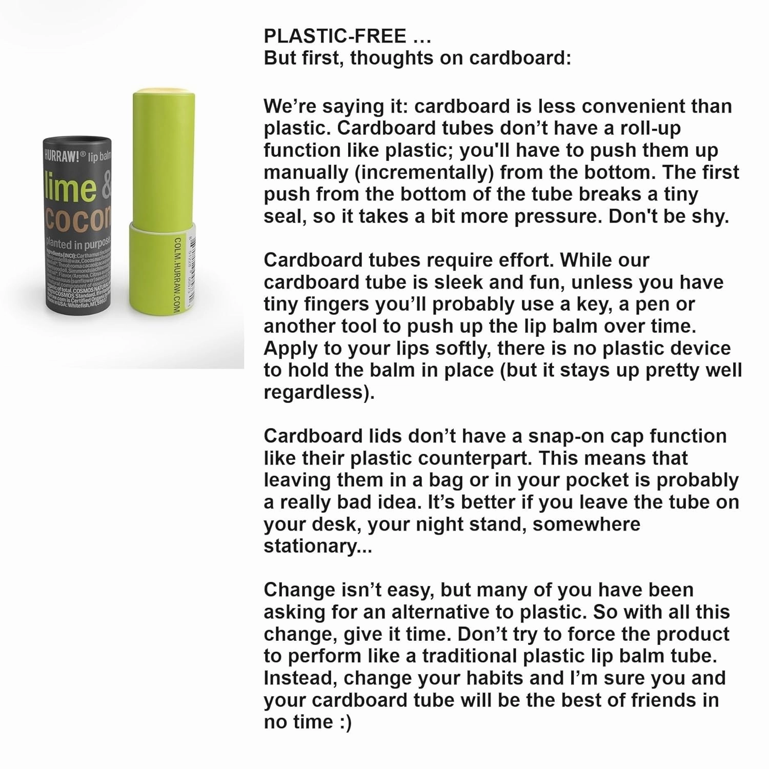 Hurraw! Lime & Coconut Lip Balm, 3 Pack: Plastic-Free with new cardboard push-up tube. Certified Organic, All Natural Origin, Vegan & Cruelty Free. Gluten Free. Bee, Shea, Soy & Palm Free. Made in USA