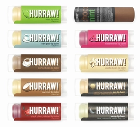 Hurraw! Lip Balms: Staff Favorites, 10 Balms Bundle Pack – Mint, Early Grey, Coffee Bean, Coconut, Black Cherry (Tinted), Chocolate Mint, Watermelon, Vanilla Bean, Sun (SPF15), Moon. Made in USA.