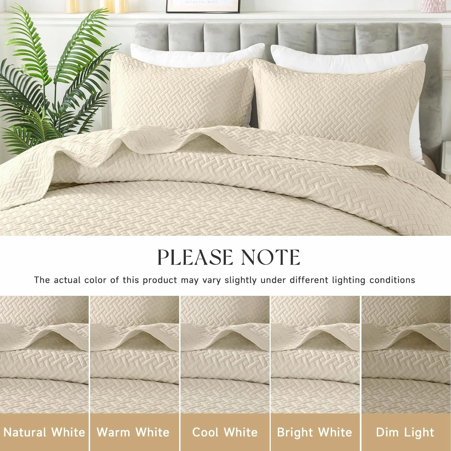 HYLEORY Quilt Set King Size - Soft Lightweight Quilts Summer Quilted Bedspreads - Reversible Coverlet Bedding Set for All Season 3 Piece (1 Quilt 106"x96", 2 Pillow Shams 20"x36") - Beige