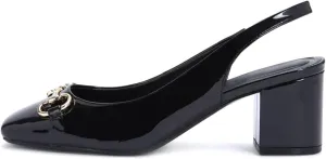 iadore Women Fashion Patent Leather Low Block Heel Pumps Chic Slingbacks with Gold Studded Round Toes Shoes Size 5-12 US