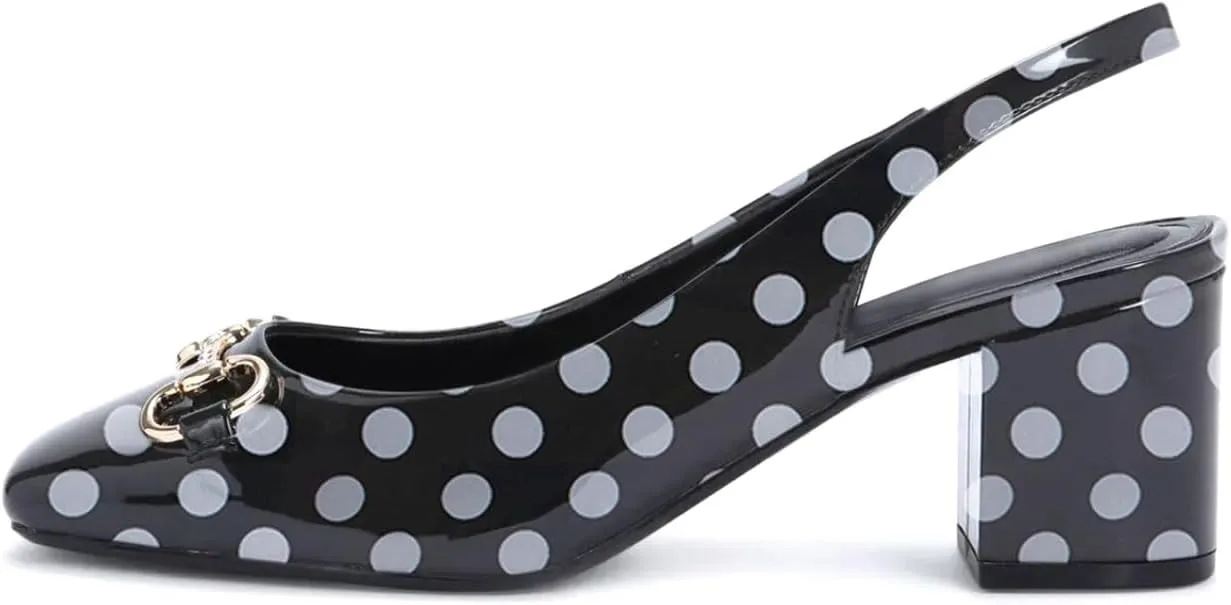 iadore Women Fashion Patent Leather Low Block Heel Pumps Chic Slingbacks with Gold Studded Round Toes Shoes Size 5-12 US