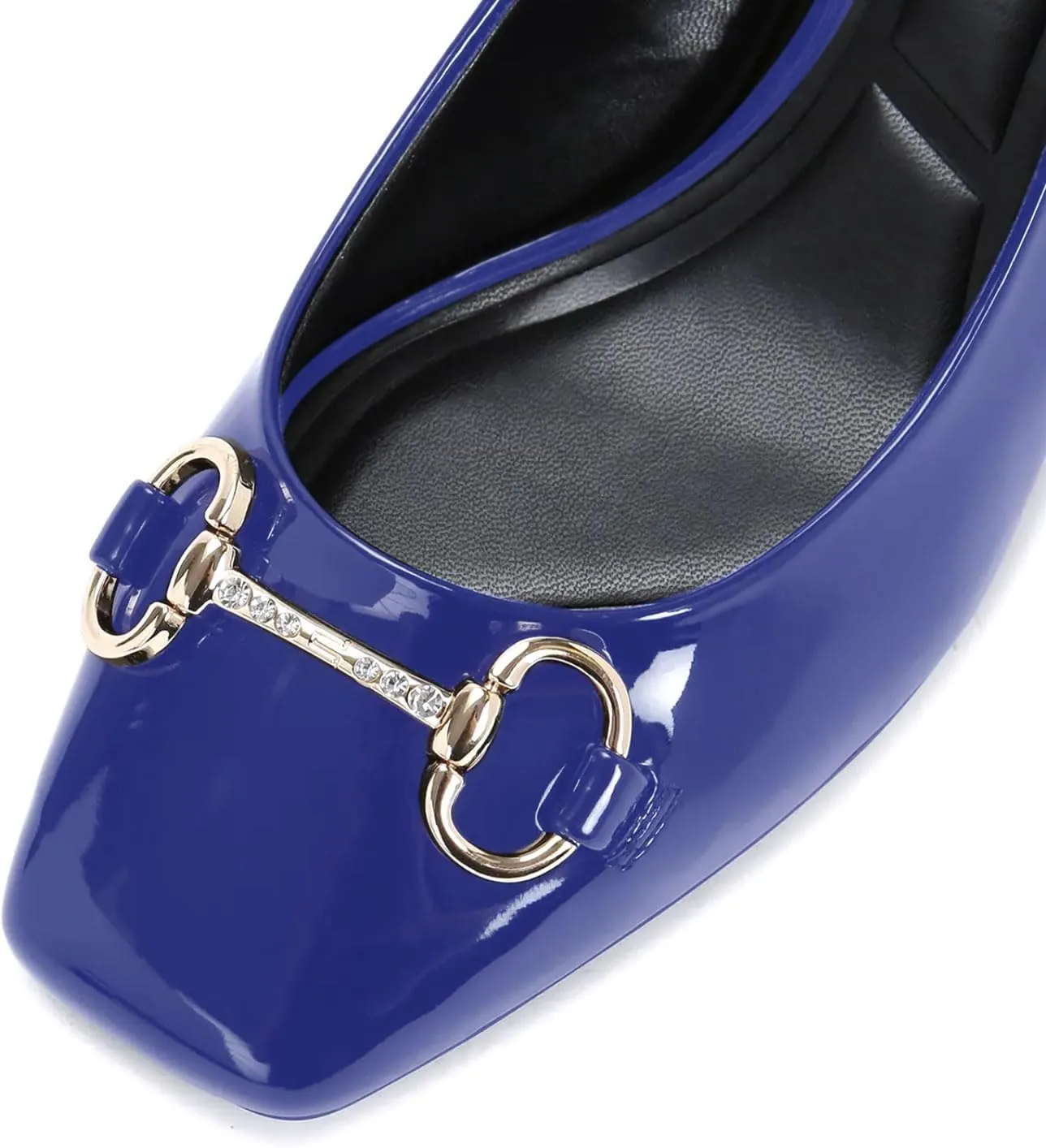 iadore Women Fashion Patent Leather Low Block Heel Pumps Chic Slingbacks with Gold Studded Round Toes Shoes Size 5-12 US