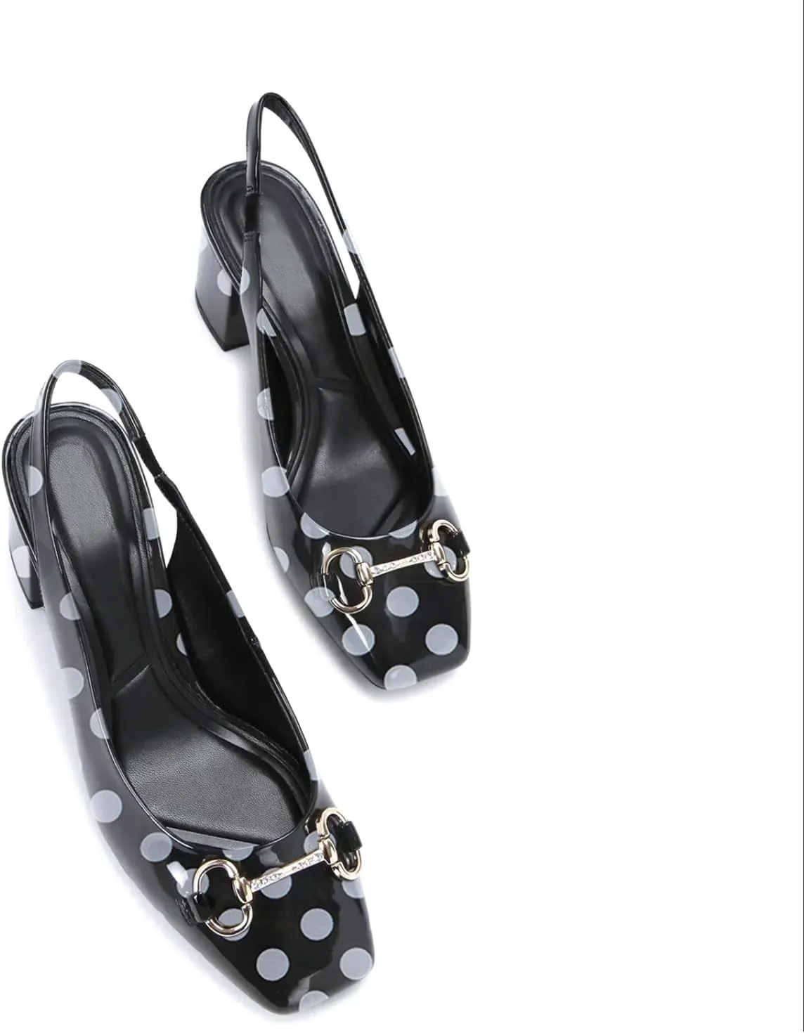 iadore Women Fashion Patent Leather Low Block Heel Pumps Chic Slingbacks with Gold Studded Round Toes Shoes Size 5-12 US