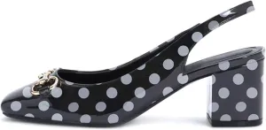 iadore Women Fashion Patent Leather Low Block Heel Pumps Chic Slingbacks with Gold Studded Round Toes Shoes Size 5-12 US